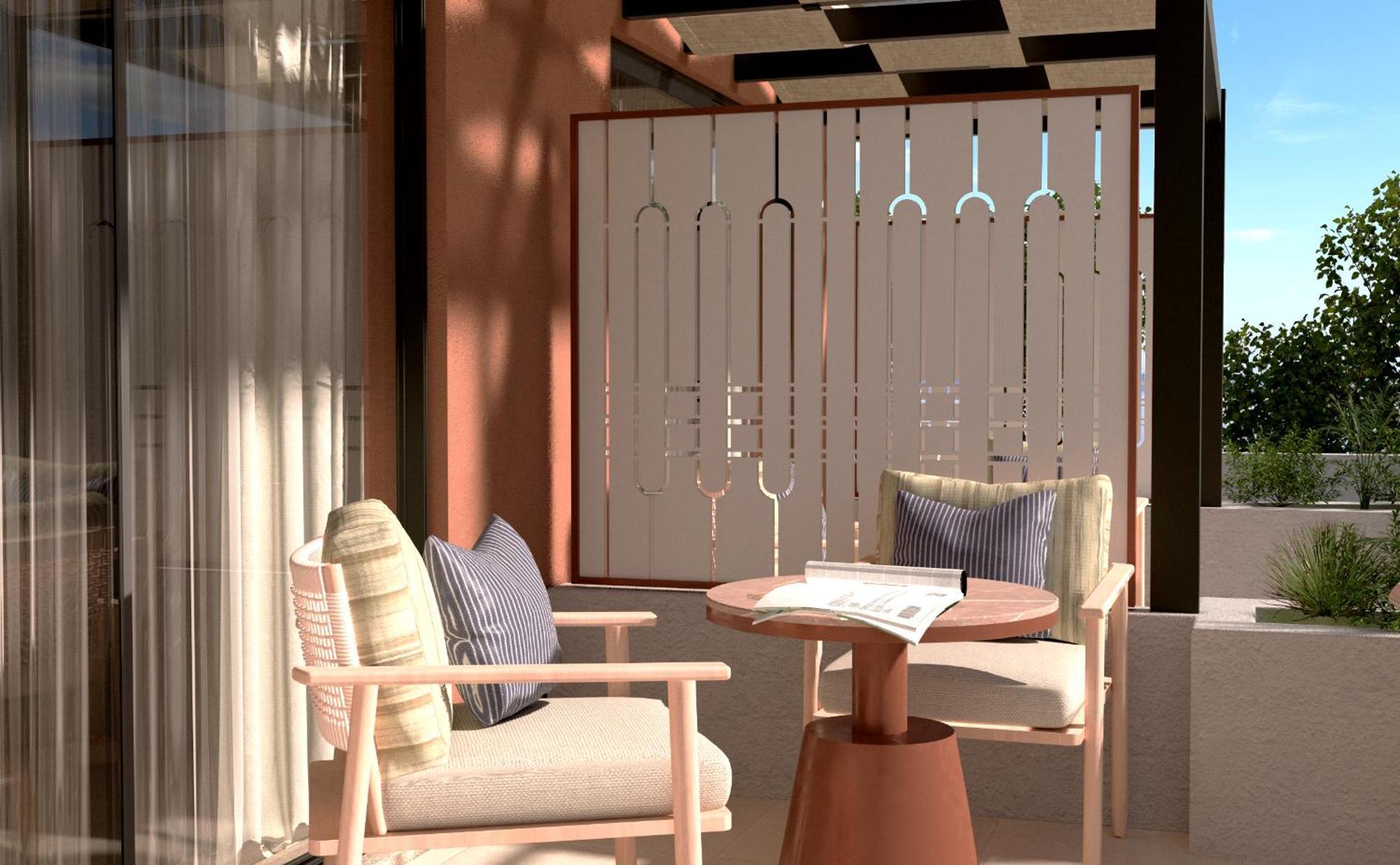 Sentido Apollo Palace Mesongí Eksteriør bilde A 3D rendering of a balcony